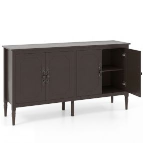Aparador de 4 Puertas con Tiradores Vintage Patas de Madera Amplio Almacenamiento Resistente para Comedor 148 x 39,5 x 80,5 cm Marrón