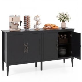 Aparador de 4 Puertas con Acabado Mate Tiradores Metálicos Patas de Madera Gran Capacidad para Recibidor 148 x 39,5 x 80,5 cm Negro