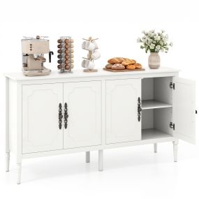 Aparador de 4 Puertas con Gran Almacenamiento Patas de Madera y Estantes para Salón Moderno Resistente 148 x 39,5 x 80,5 cm Blanco