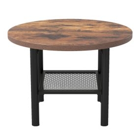 Mesa de centro redonda industrial con estante inferior 60 x 60 x 42 cm marrón y negro