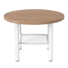 Mesa de Centro Redonda Capacidad 120 kg con Estante Almacenaje Madera de Ingeniería y Metal para Sala 60 x 60 x 42 cm Natural y Blanco