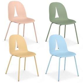 Juego de 4 Sillas de Comedor de PP con Patas de Metal Recubierto y Respaldo Triangular Hueco Soporta 150 kg 52 x 51,5 x 83 cm Multicolor