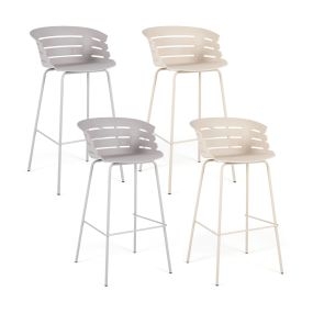 Juego de 4 Sillas de Bar de Comedor de PP con Estructura Metálica Resistente Capacidad 150 kg por Silla 48 x 49 x 98 cm Gris Beige