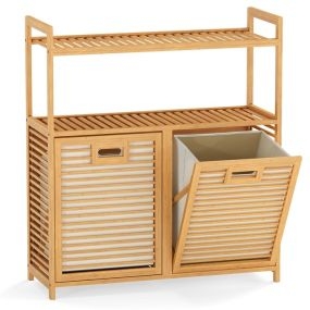 Mueble para ropa sucia de bambú con 2 compartimentos y estante superior 80 x 30 x 92 cm natural