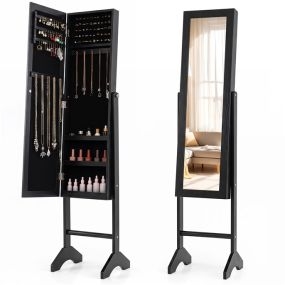 Armario organizador de joyas de pie 2 en 1 con espejo completo negro 35 x 34 x 154 cm