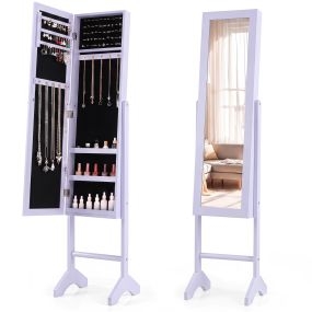 Armario de joyas de pie 2 en 1 con espejo completo y compartimentos 35 x 34 x 154 cm morado