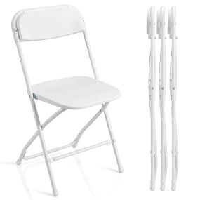 Juego de 4 sillas de comedor plegables con respaldo inclinado y reposapiés blanco