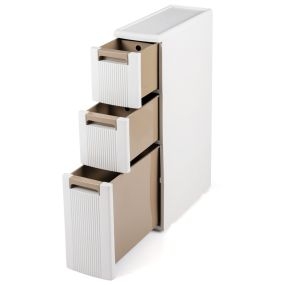 Mueble de almacenamiento estrecho de PP con 3 cajones y ruedas beige 45,5 x 18 x 76 cm