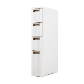 Armario estrecho de PP con 4 cajones y ruedas beige 45,5 x 18 x 95,5 cm