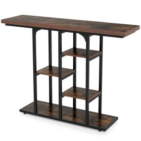Mesa de Consola con Estantes Múltiples Estructura de Acero Resistente Estilo Industrial Gran Capacidad de Carga 109 x 30 x 82 cm Marrón