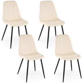 Juego de 4 Sillas de Comedor de Terciopelo Acolchada con Patas de Metal Firme y Estable Gran Capacidad 150 kg 54 x 44,5 x 87 cm Beige