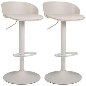 Juego de 2 taburetes de bar giratorios ajustables, asiento suave, 150 kg, beige, 42 x 42 x 75-96,5 cm
