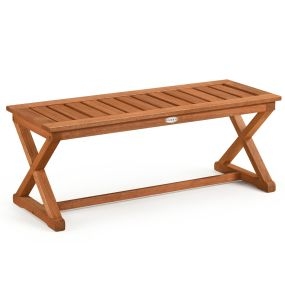 Banco largo individual de madera dura para exterior con patas en X, 200 kg, 110 x 42 x 43 cm, marrón