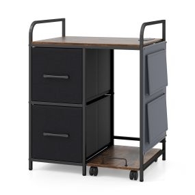 Soporte para Impresora con Enchufe Europeo Ruedas de Freno y Cajones de Almacenamiento Resistente para Oficina 62 x 45 x 78 cm Marrón