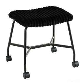 Juego de 2 taburetes con ruedas negros de metal con asiento acolchado de felpa 49 x 40,5 x 49 cm