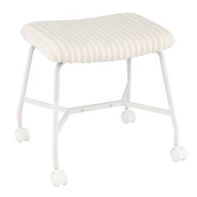 Juego de 2 taburetes con ruedas blancos de metal con asiento acolchado de felpa 49 x 40,5 x 49 cm