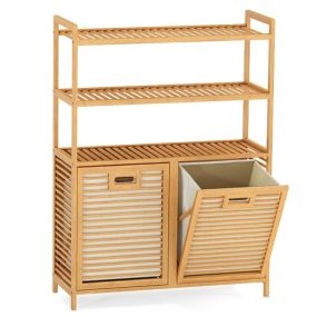Mueble de bambú para ropa sucia con 2 cestas extraíbles y 3 estantes 80 x 30 x 110 cm natural