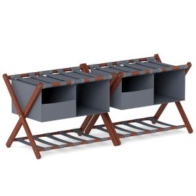 Juego de 2 Portaequipajes de Bambú Plegables Estructura en X Estable Impermeable para Habitaciones 50 kg 68 x 43,5 x 43,5 cm Nogal
