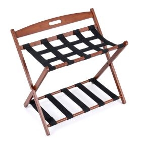Portaequipaje Plegable de Bambú Resistente Bordes Redondeados Recubrimiento Impermeable Estructura en X Estable 30 kg 68 x 49 x 61 cm Nogal