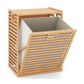 Cesta para Ropa Sucia de Bambú Extraíble por el Lado Bolsa Interior Desmontable Gran Capacidad Resistente para Hogar 50 x 35 x 64 cm Nogal
