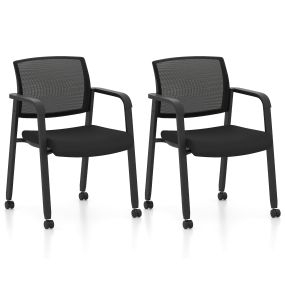 Juego de 2 Silla de Reunión con Ruedas Giratorias Soporta hasta 125 kg Asiento Acolchado Respaldo Transpirable 59 x 57 x 80,5 cm Negro
