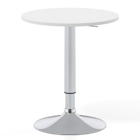 Mesa de Bar Redonda Carga Máxima 80 kg Altura Ajustable con Base Metálica para Hogar Diseño Elegante 60 x 67,5-91,5 cm Blanco y Plateado