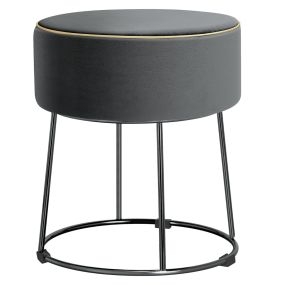 Puf Redondo de Terciopelo Taburete de Vanidad Moderno con Base Metálica Asiento con Cojín Acolchonado y Almohadillas Antideslizantes Gris