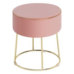 Puf Redondo de Terciopelo Taburete de Vanidad Moderno con Base Metálica Asiento con Cojín Acolchonado y Almohadillas Antideslizantes Rosa