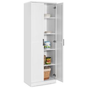 Armario de almacenamiento multifuncional con 2 puertas y 5 estantes ajustables 59 x 43,5 x 178 cm blanco