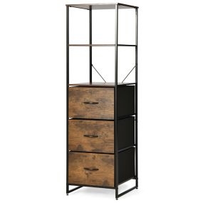 Librería Industrial 6 Niveles con 3 Estantes Abiertos 3 Cajones de Tela Estantería en Acero para Salón Estudio 43 x 39 x 156 cm Marrón