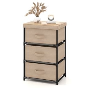 Cómoda de 3 Niveles de Tela Mesilla de Noche con 3 Cajones Unidad de Organización Estructura Metálica para Dormitorio Pasillo Entrada Café