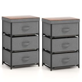 2 Cómoda de 3 Niveles de Tela Mesilla de Noche con 3 Cajones Unidad de Organización Estructura Metálica para Dormitorio Pasillo Entrada Gris