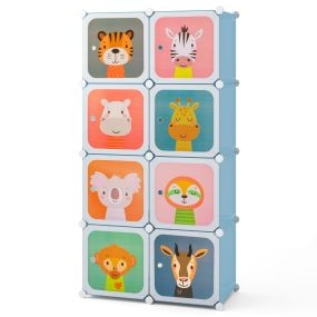 Armario Infantil Portátil Armario para Bebé de 8 Cubos con Sección para Colgar Prendas Organizador de Almacenamiento Infantil Color Azul