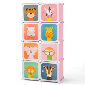 Armario Infantil Portátil Armario para Bebé de 8 Cubos con Sección para Colgar Prendas Organizador de Almacenamiento Infantil Color Rosa