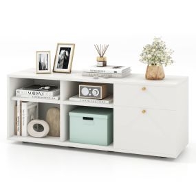 Gabinete de Almacenamiento de Entrada con 2 Cajones 4 Cubos y Pies Ajustables Vitrina de Piso Gabinete de Consola de TV Moderno Blanco