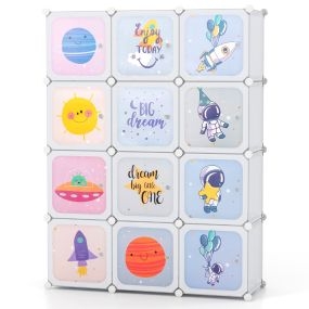 Armario Infantil Portátil Armario de 12 Cubos para Bebés con 2 Secciones de Colgar para Dormitorio 107 x 36 x 142 cm Blanco