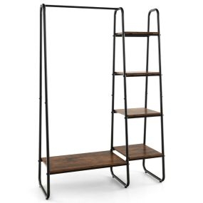 Perchero Burro Ropa de Madera con Armario Portátil 5 Niveles Estantes de Almacenamiento para Colgar Ropa 99,5 x 40 x 151 cm Marrón
