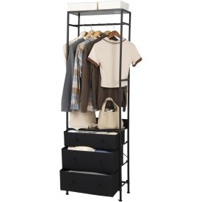 Perchero con Cajones Organizador de Armario Independiente con Barra para Colgar y Estantes para Entrada Dormitorio 55 x 28 x 176 cm Negro
