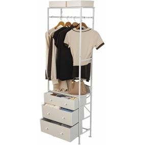 Perchero con Cajones Organizador de Armario Independiente con Barra para Colgar y Estantes para Entrada Dormitorio 55 x 28 x 176 cm Blanco