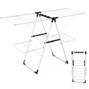 Tendedero de Ropa de 2 Niveles Plegable con Alas Ajustables en Altura 33 Rieles de Secado y Clips para Calcetines Soporte para Ropa