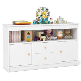 Organizador de Juguetes para Niños Librero Estante Abierto 2 Cajones 2 Puertas Mueble Multifuncional para Sala de Juegos Dormitorio Blanco