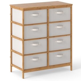 Cómoda de 8 Cajones para Dormitorio Torre de Almacenamiento de Tela de Bambú con Cajas de Tela Removibles Armario con Cajones Beige