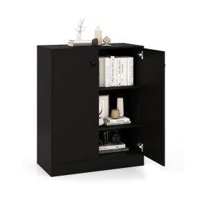 Armario de Almacenamiento de 2 Puertas Armario Moderno de Suelo con 3 Estantes Armario Lateral Independiente con Dispositivo Negro