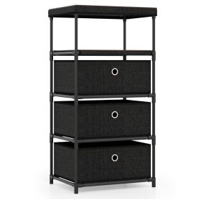 Cómoda con Cajones de Tela con Superficie de Madera y Estructura Metálica Organizador de Estilo Industrial Negro-3 Cajones