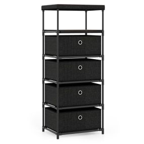 Cómoda con Cajones de Tela con Superficie de Madera y Estructura Metálica Organizador de Estilo Industrial Negro-4 Cajones