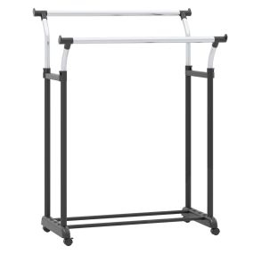 Perchero Móvil Doble Barra Altura Ajustable con Ruedas Metal Resistente para Vestidor Lavandería o Sala 160-180 cm Negro