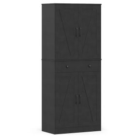 Gabinete Despensa Cocina Moderno 4 Puertas Cajón y 3 Estantes Ajustables Armario Versátil Antivuelco Negro