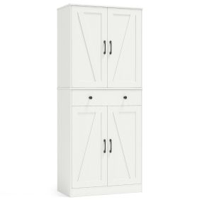 Despensa de Cocina Gabinete Moderno de Granero con 4 Puertas Cajón y 3 Estantes Ajustables 77 x 39 x 183 cm Blanco