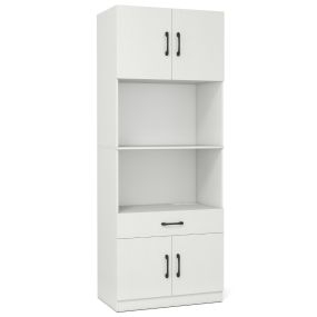Aparador buffet de cocina con 4 puertas y cajón, estación de carga, 65 x 38 x 168 cm, blanco