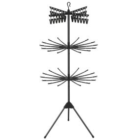 Estante de Secado de Ropa de 3 Niveles con 32 Varillas y 24 Clips Soporte de Clips Desmontable para Balcón 76 x 76 x 178 cm Negro
